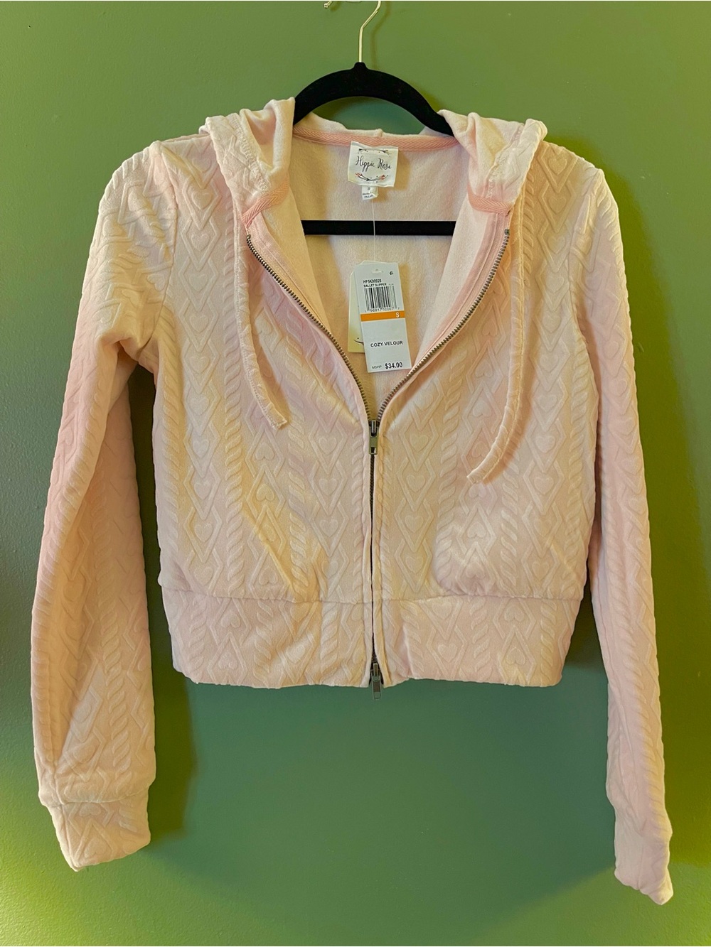 Hippie Rose Light Pink Quilted Zip-Up Hoodie